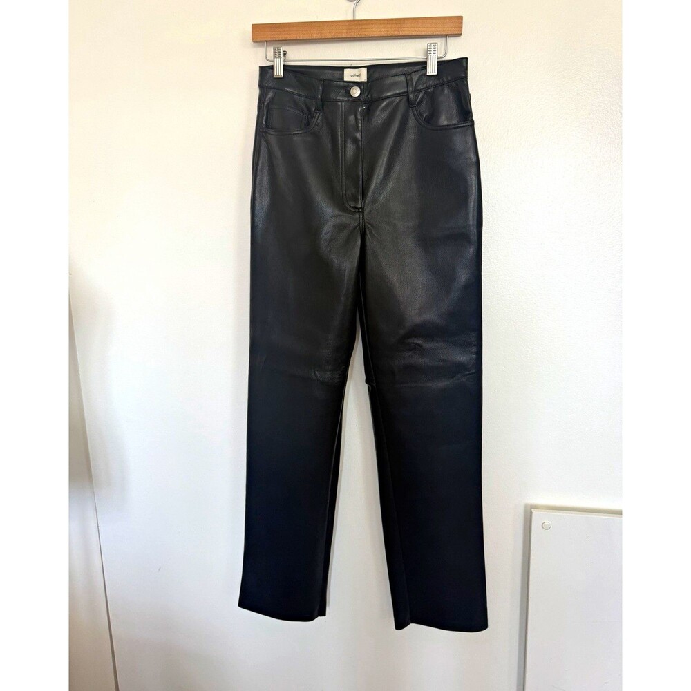 Aritzia Wilfred Women’s Black vegan Leather High Rise Straight Leg Pants Size 8